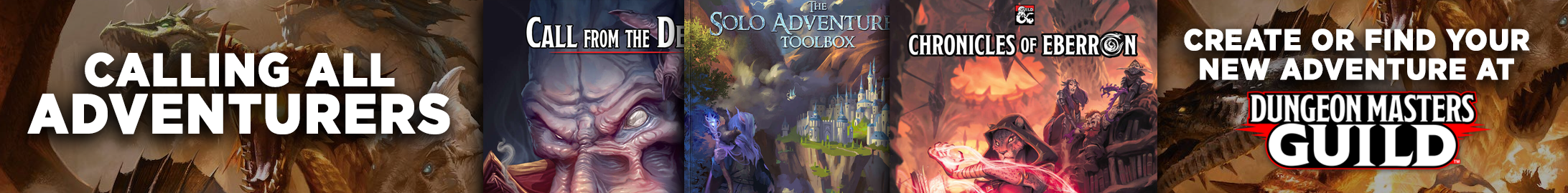 ¡Llamando a todos los aventureros! Crea o encuentra nuevas aventuras en Dungeon Masters Guild Banner: ¡Llamando a todos los aventureros! Crea o encuentra nuevas aventuras en Dungeon Masters Guild