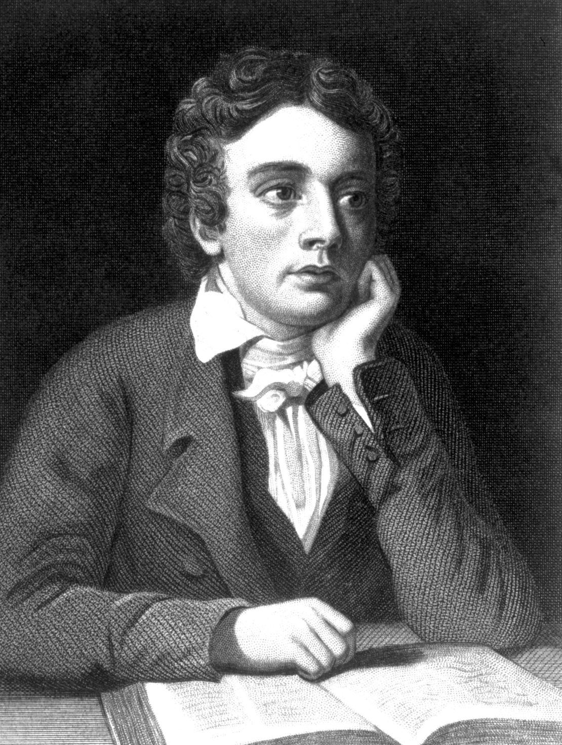 Una ilustración del poeta inglés John Keats (1795 - 1821) leyendo un libro.